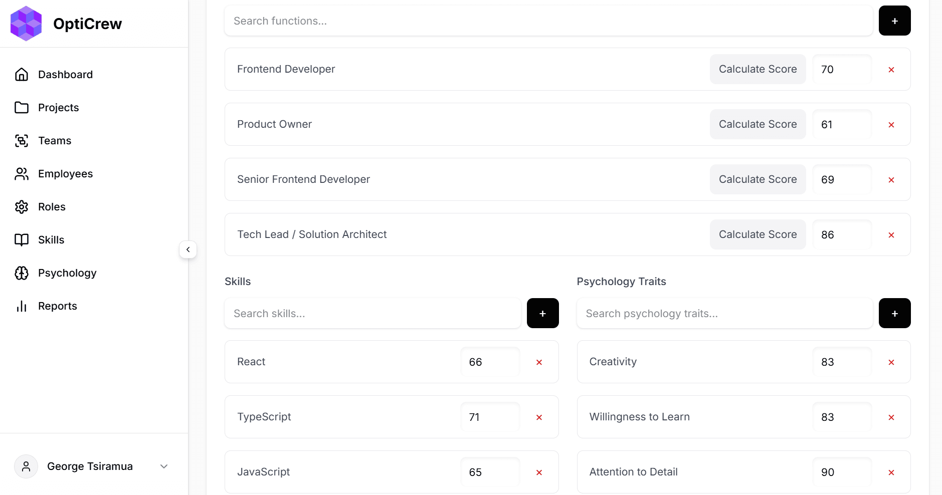 Employee Assessment Profile Interface
