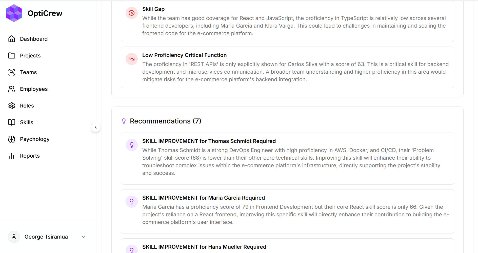 AI-Powered Skill Development Recommendations Interface